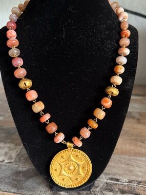 Banded Carnelian Statement Necklace w/Sun Medallion